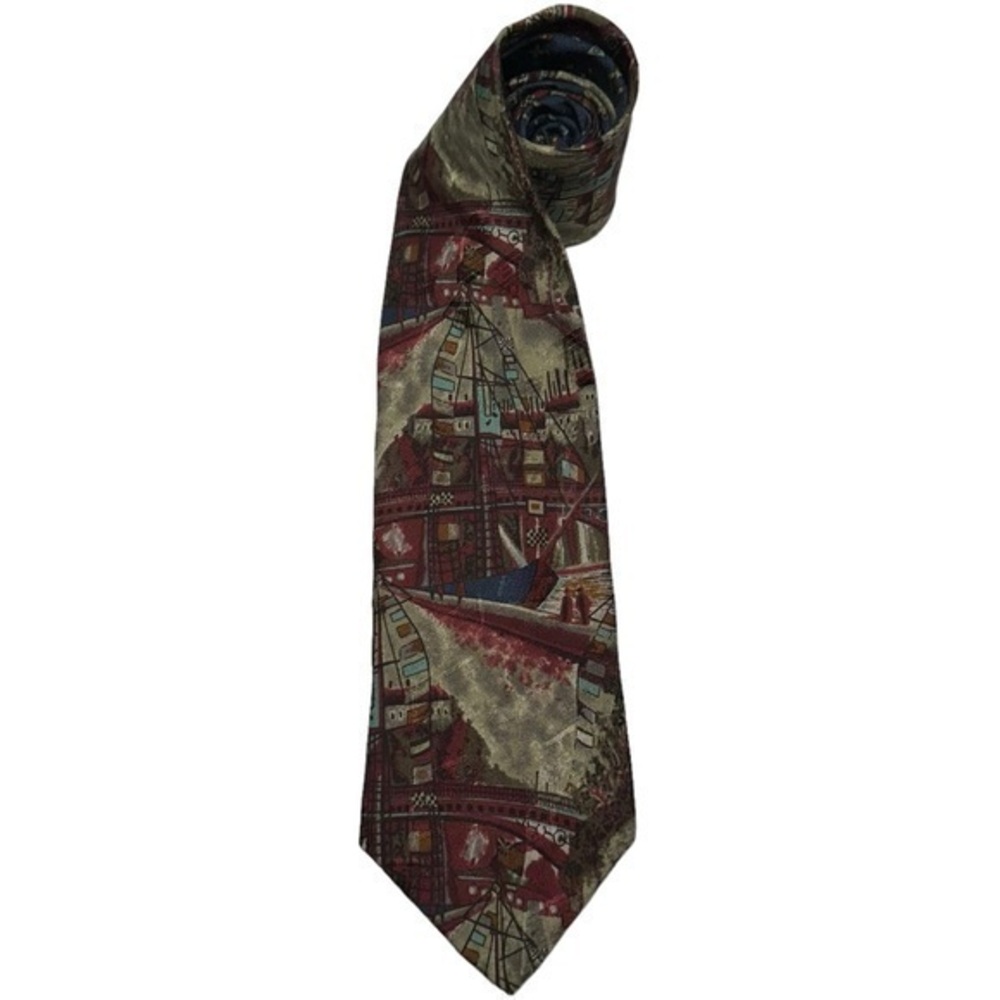 Ermenegildo Zegna Men’s Red Blue Gray Nautical Watercolor Silk Tie